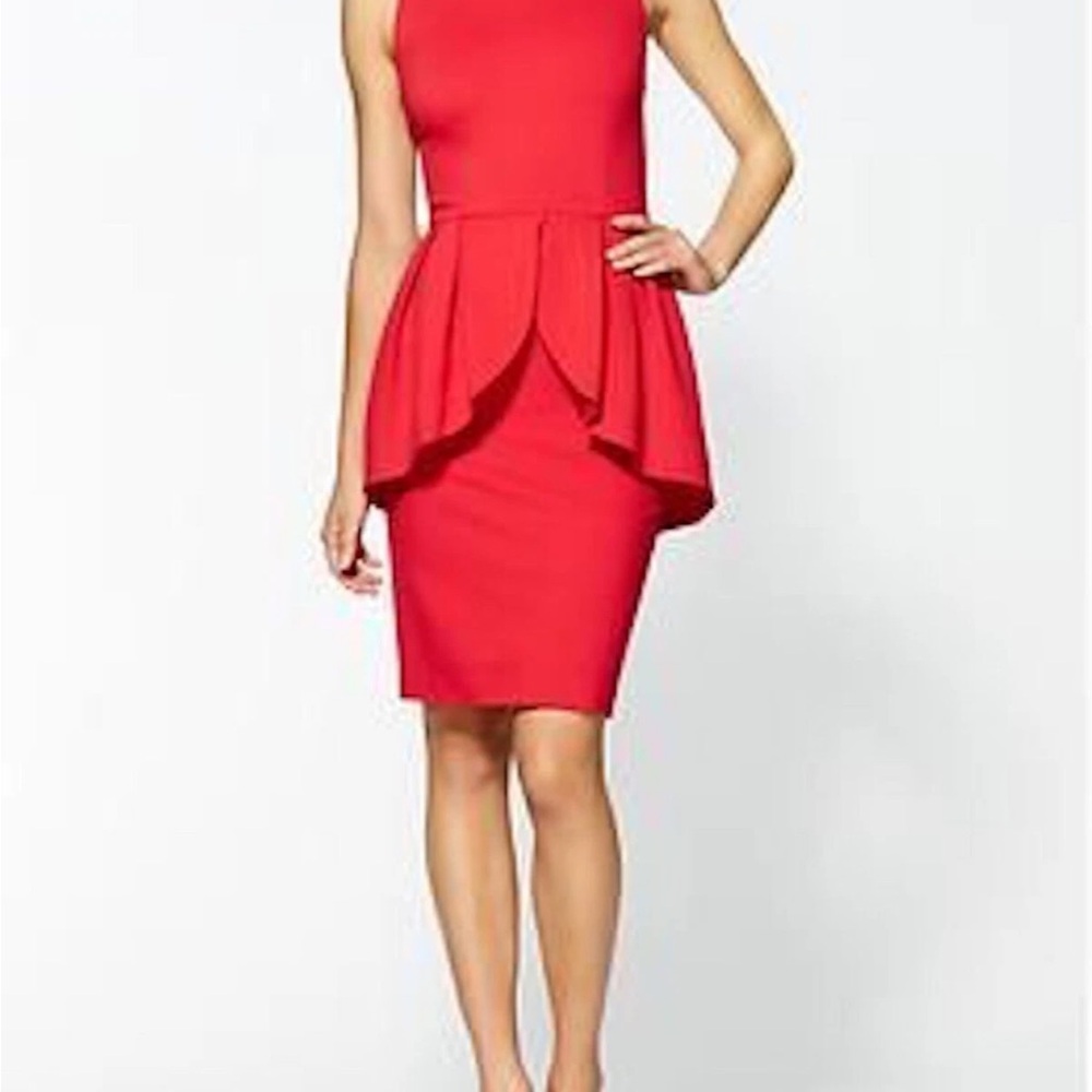Erin Fetherson Ruby Red Fitted Stretch Tulip Peplum Sleeveless Dress Size 8 NWT